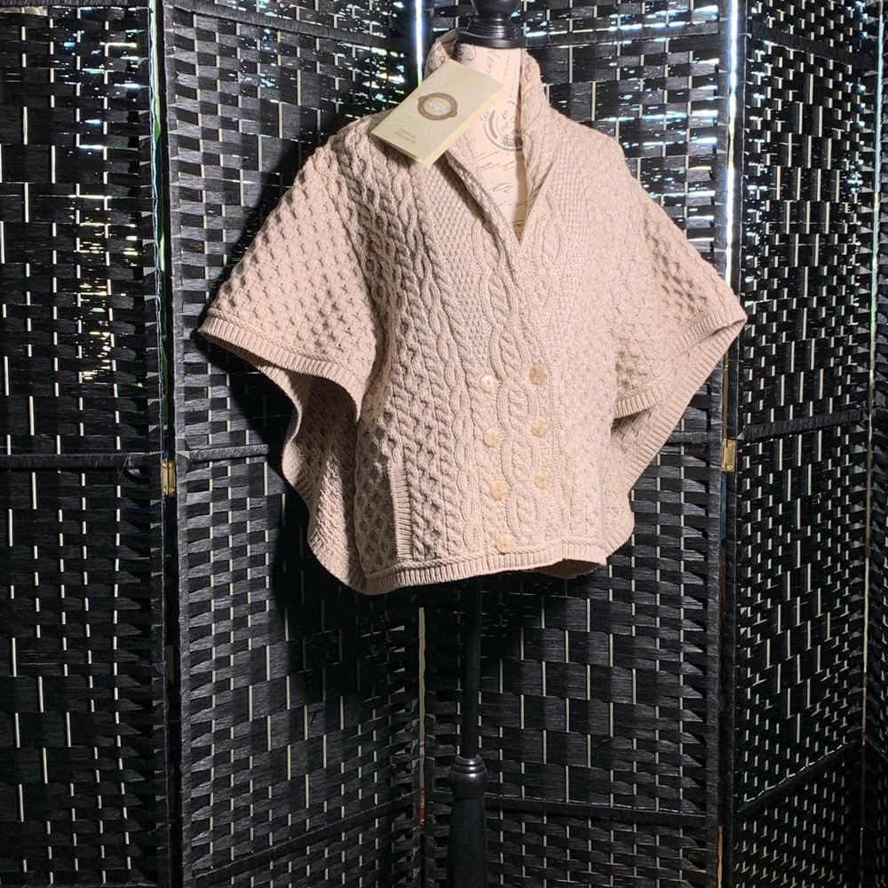 Aran Sweater Market Batwing Buttondown Cable Stitch 100% Merino Wool w/ COA